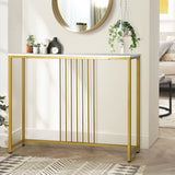 Oikiture Console Table Marble-like Tabletop Steel Frame - Rear View