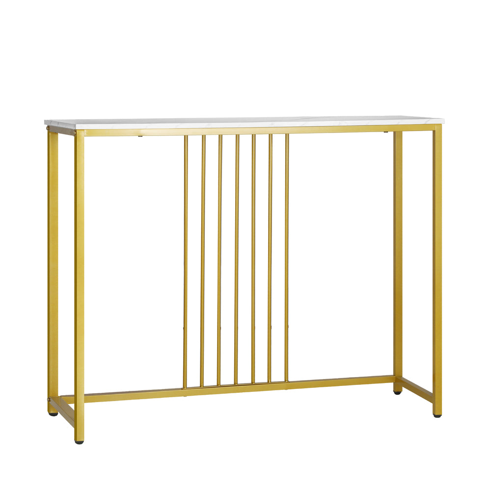 Oikiture Console Table Marble-like Tabletop Steel Frame