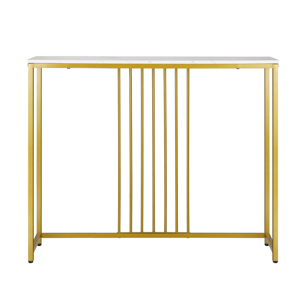 Oikiture Console Table Marble-like Tabletop Steel Frame