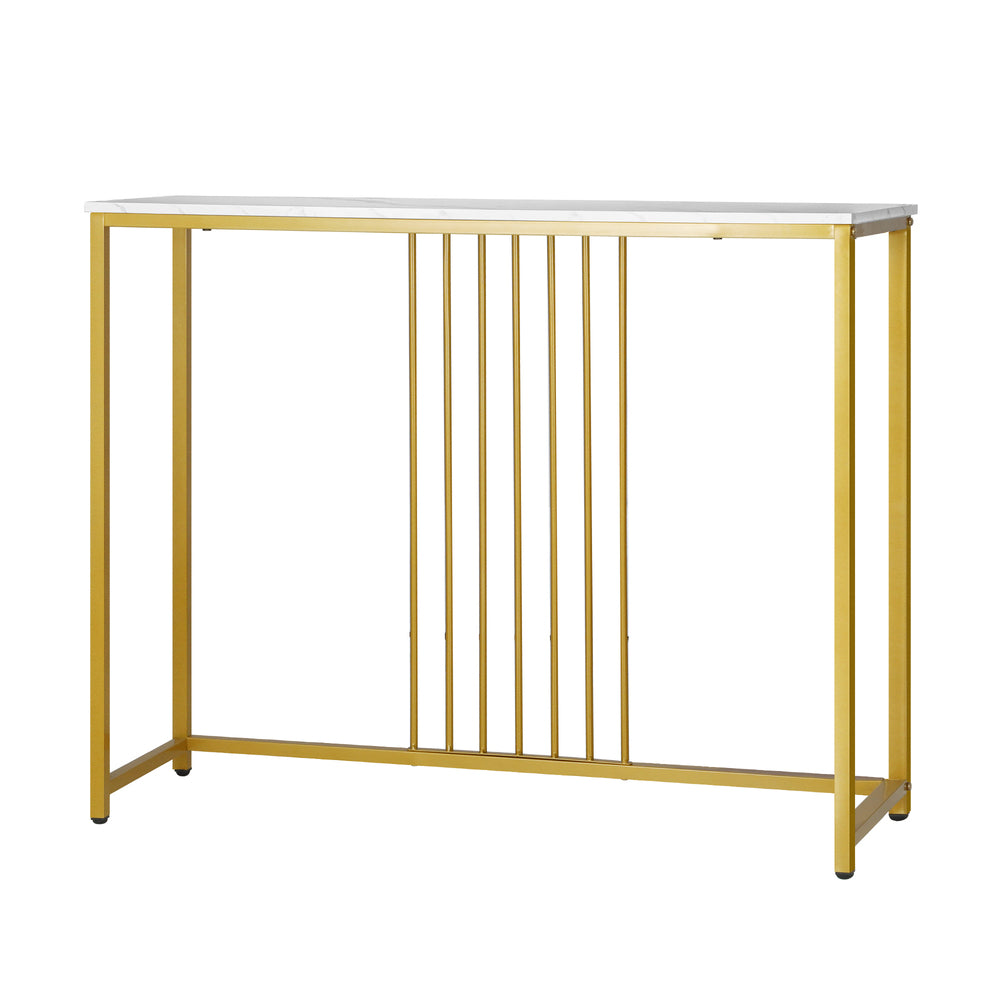 Oikiture Console Table Marble-like Tabletop Steel Frame