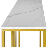 Oikiture Console Table Marble-like Tabletop Steel Frame