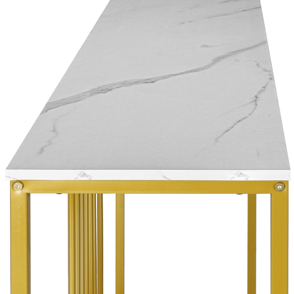 Oikiture Console Table Marble-like Tabletop Steel Frame