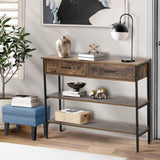Oikiture 3-Tier Console Table with 2 Drawers - Rear View