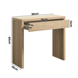 Oikiture Console Table Wood with Drawer Natural - Side View