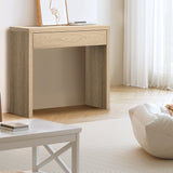 Oikiture Console Table Wood with Drawer Natural - Low Angle