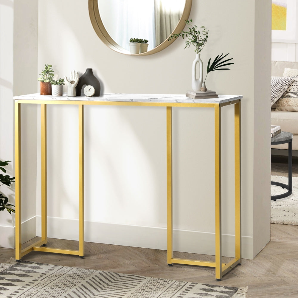 Oikiture Console Table Marble Effect Hall Display White&Gold