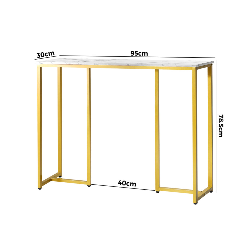 Oikiture Console Table Marble Effect Hall Display White&Gold