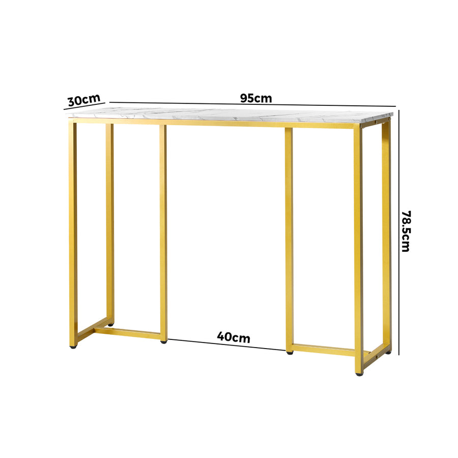 Oikiture Console Table Marble Effect Hall Display White & Gold