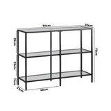 Oikiture Console Table Tempered Glass 3 Shelves Black - Low Angle
