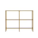 Oikiture Console Table Tempered Glass 3 Shelves Gold - Front View