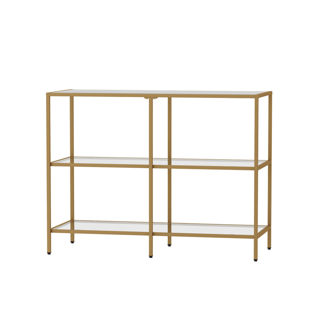 Oikiture Console Table Tempered Glass 3 Shelves Gold