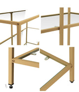Oikiture Console Table Tempered Glass 3 Shelves Gold - Close-Up Angle