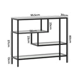 Oikiture Console Table Tempered Glass 4 Shelves Black - 45-Degree Angle