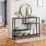 Oikiture Console Table Tempered Glass 4 Shelves Black - Low Angle