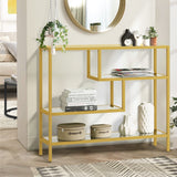 Oikiture Console Table Tempered Glass 4 Shelves Gold