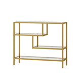 Oikiture Console Table Tempered Glass 4 Shelves Gold - Front View