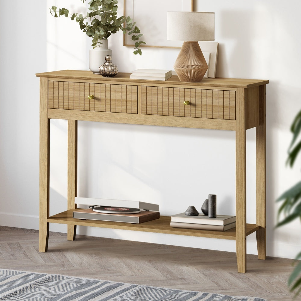 Oikiture 2-tier Console Table 100cm with 2 Storage Drawer