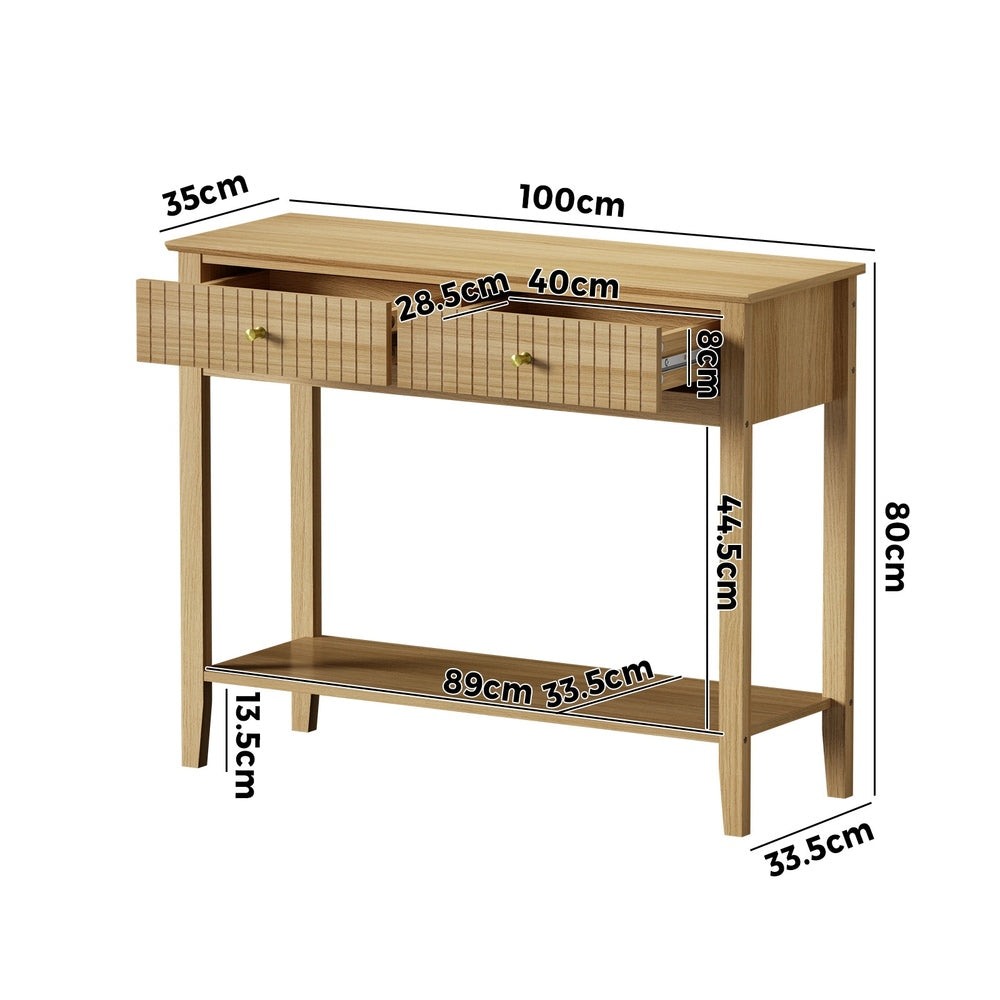 Oikiture 2-tier Console Table 100cm with 2 Storage Drawer