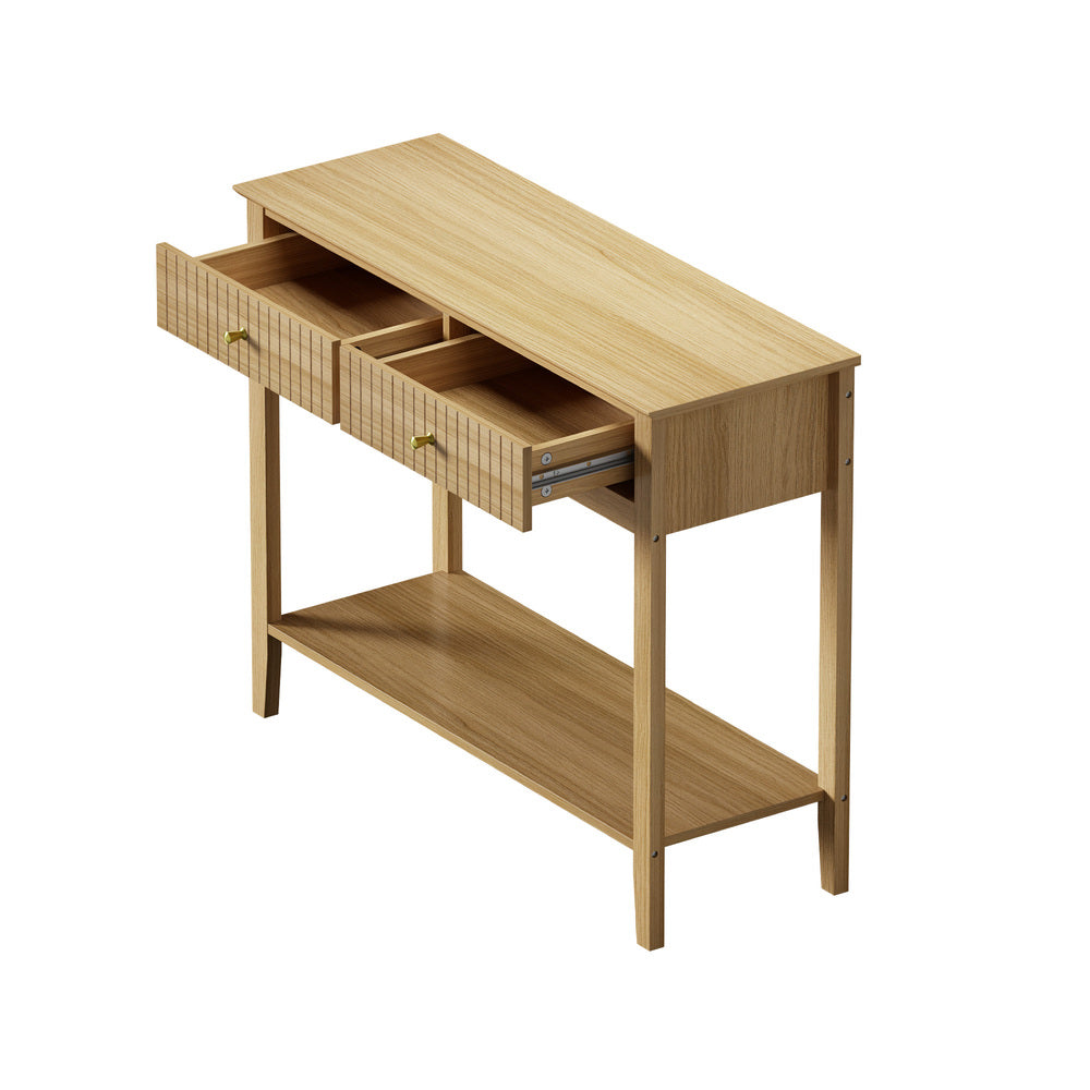 Oikiture 2-tier Console Table 100cm with 2 Storage Drawer