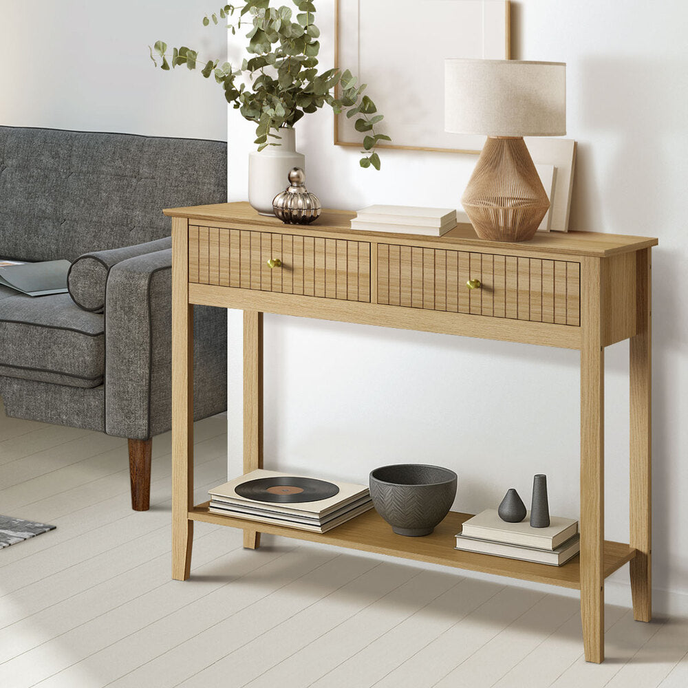 Oikiture 2-tier Console Table 100cm with 2 Storage Drawer