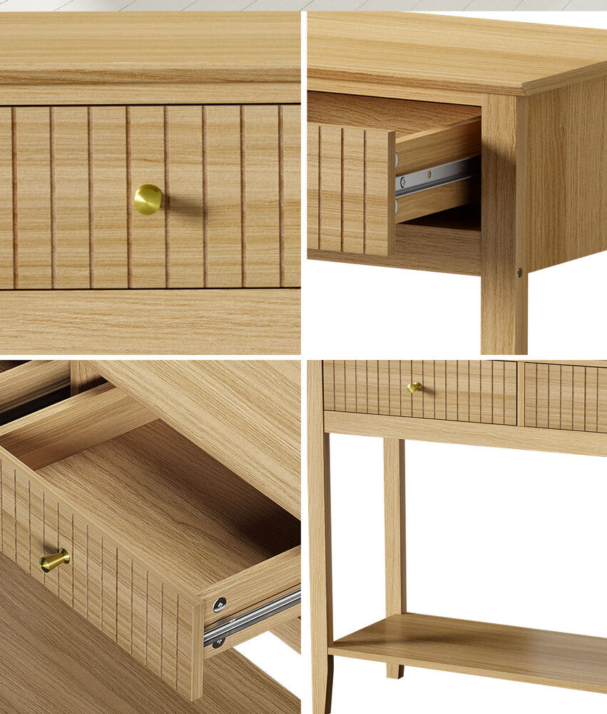 Oikiture 2-tier Console Table 100cm with 2 Storage Drawer