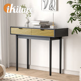 Oikiture Console Table with 2 Storage Drawer Black