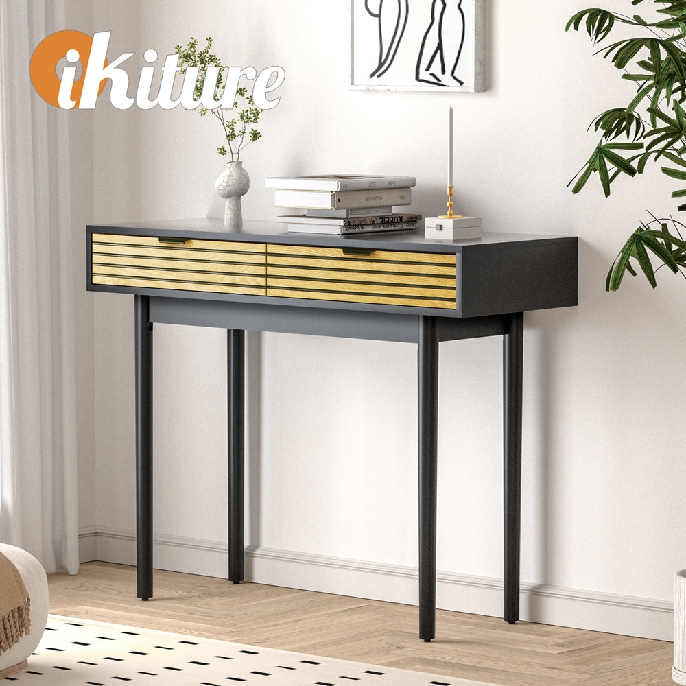 Oikiture Console Table with 2 Storage Drawer Black