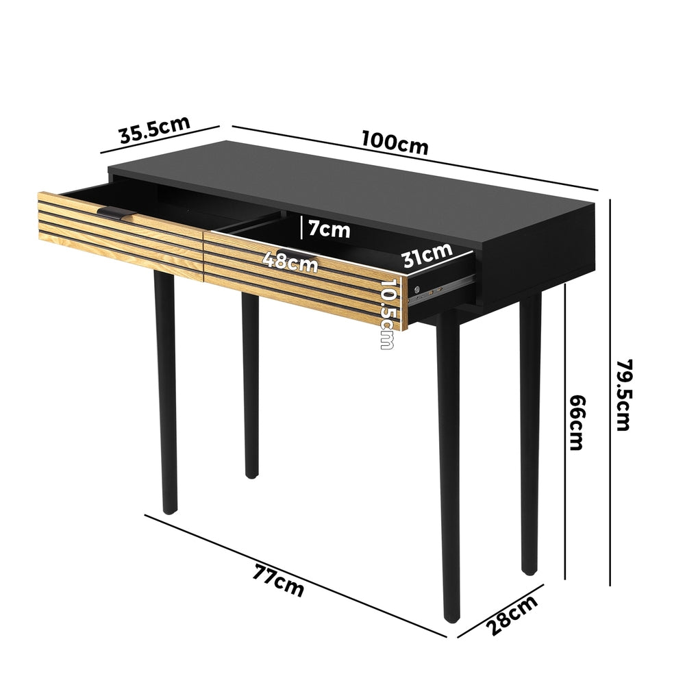 Oikiture Console Table with 2 Storage Drawer Black