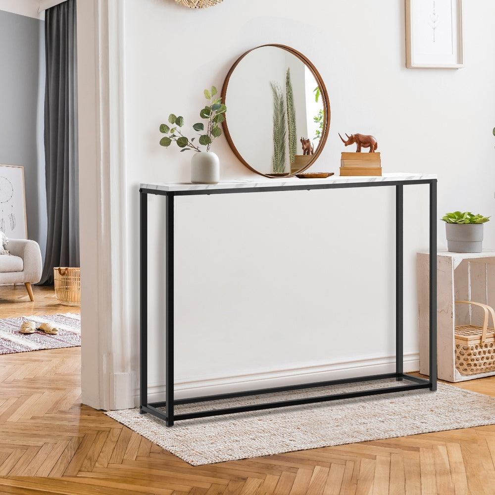 Oikiture Console Table Marble-look Iron Black&White
