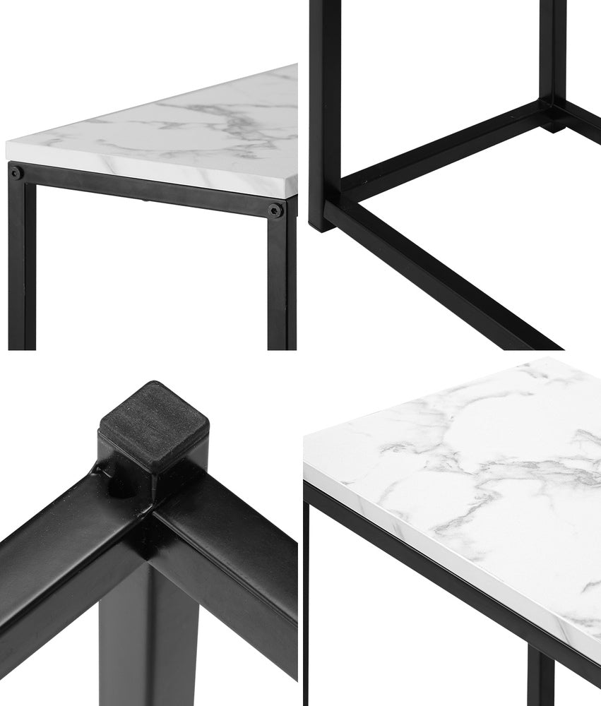 Oikiture Console Table Marble-look Iron Black&White