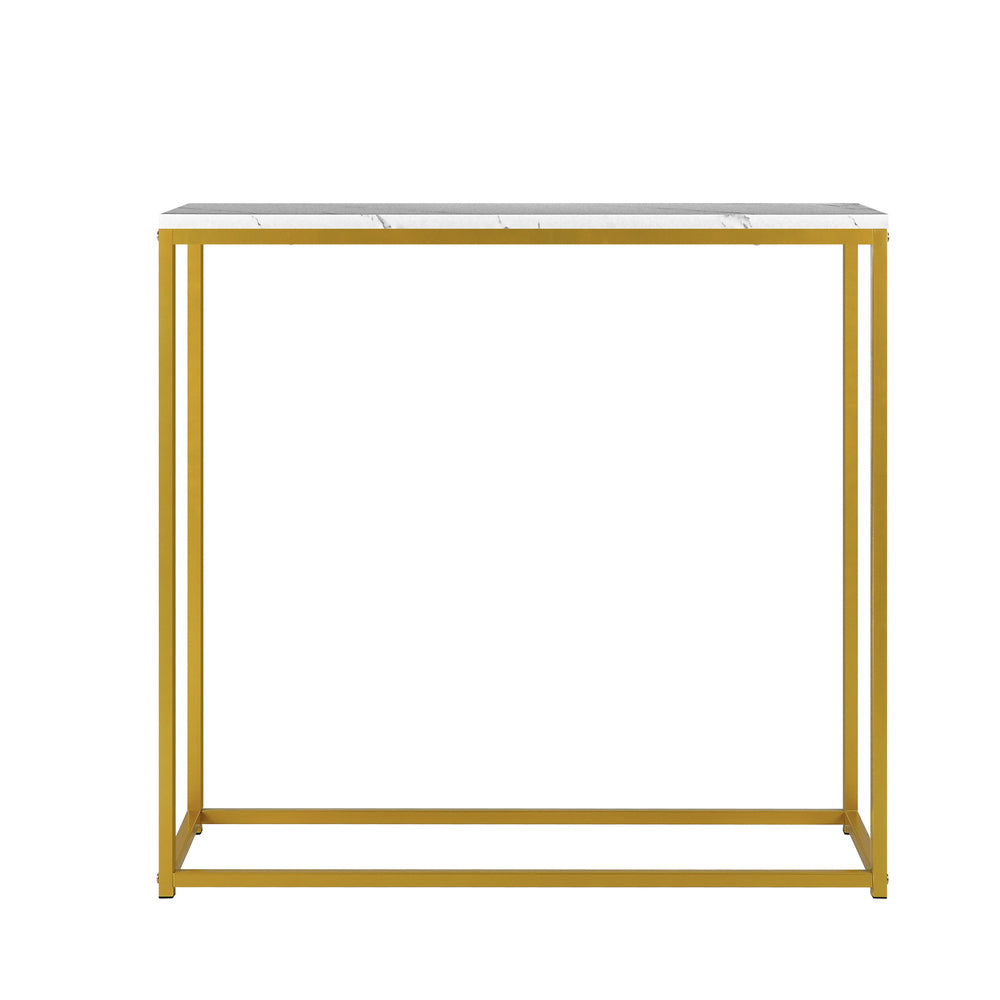 Oikiture Console Table Marble-look Iron Gold&White