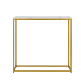 Oikiture Console Table Marble-look Iron Gold&White - Rear View