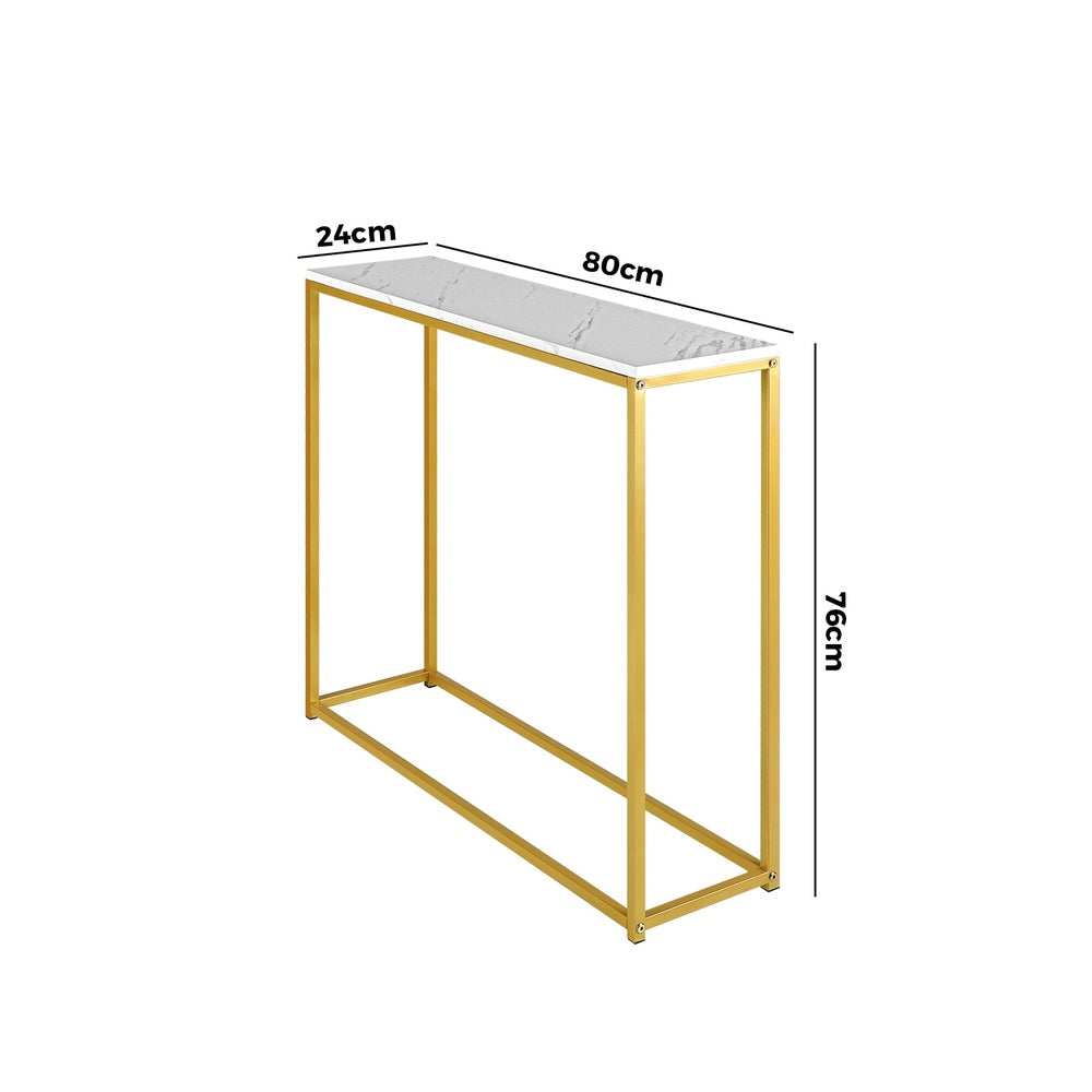Oikiture Console Table Marble-look Iron Gold&White