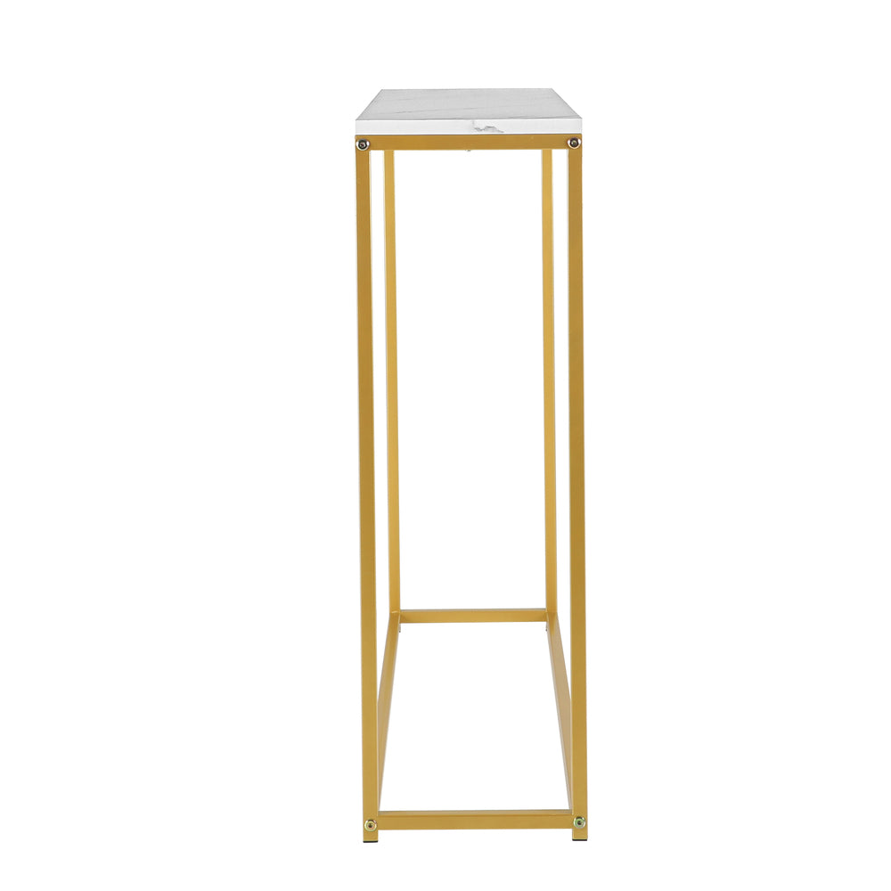 Oikiture Console Table Marble-look Iron Gold&White