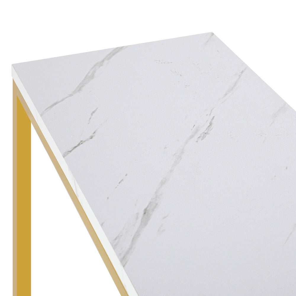 Oikiture Console Table Marble-look Iron Gold&White