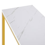 Oikiture Console Table Marble-look Iron Gold&White - Side View