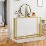 Oikiture Console Table Marble-look Iron Gold&White