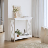 Oikiture 2-Tier Console Table X-Design Wooden White