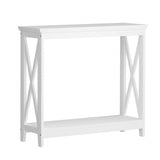 Oikiture 2-Tier Console Table X-Design Wooden White