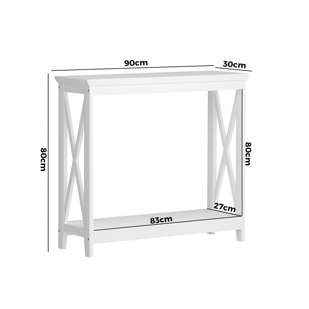 Oikiture 2-Tier Console Table X-Design Wooden White