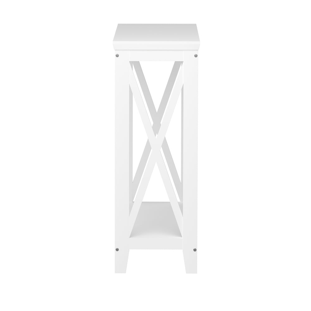 Oikiture 2-Tier Console Table X-Design Wooden White
