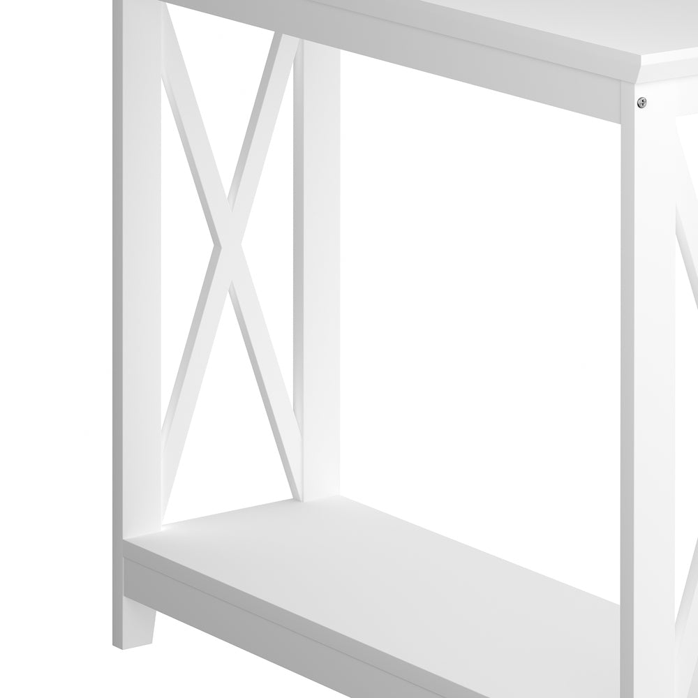 Oikiture 2-Tier Console Table X-Design Wooden White