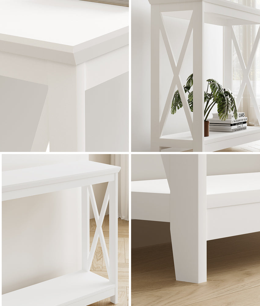 Oikiture 2-Tier Console Table X-Design Wooden White