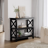 Oikiture 3-Tier Console Table X-Design Wooden Black