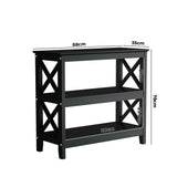 Oikiture 3-Tier Console Table X-Design Wooden Black - Front View