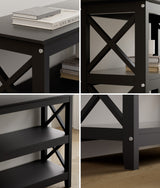 Oikiture 3-Tier Console Table X-Design Wooden Black