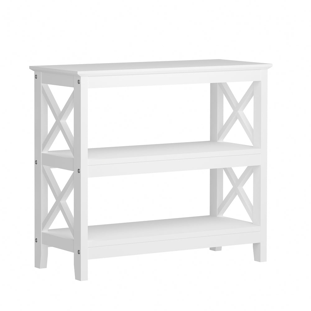 Oikiture 3-Tier Console Table X-Design Wooden White