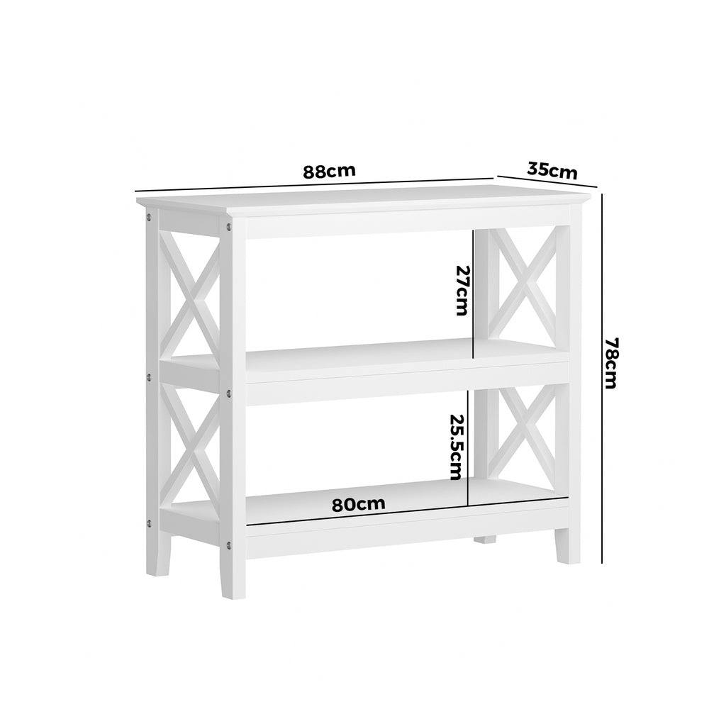 Oikiture 3-Tier Console Table X-Design Wooden White