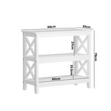 Oikiture 3-Tier Console Table X-Design Wooden White - Close-Up Angle