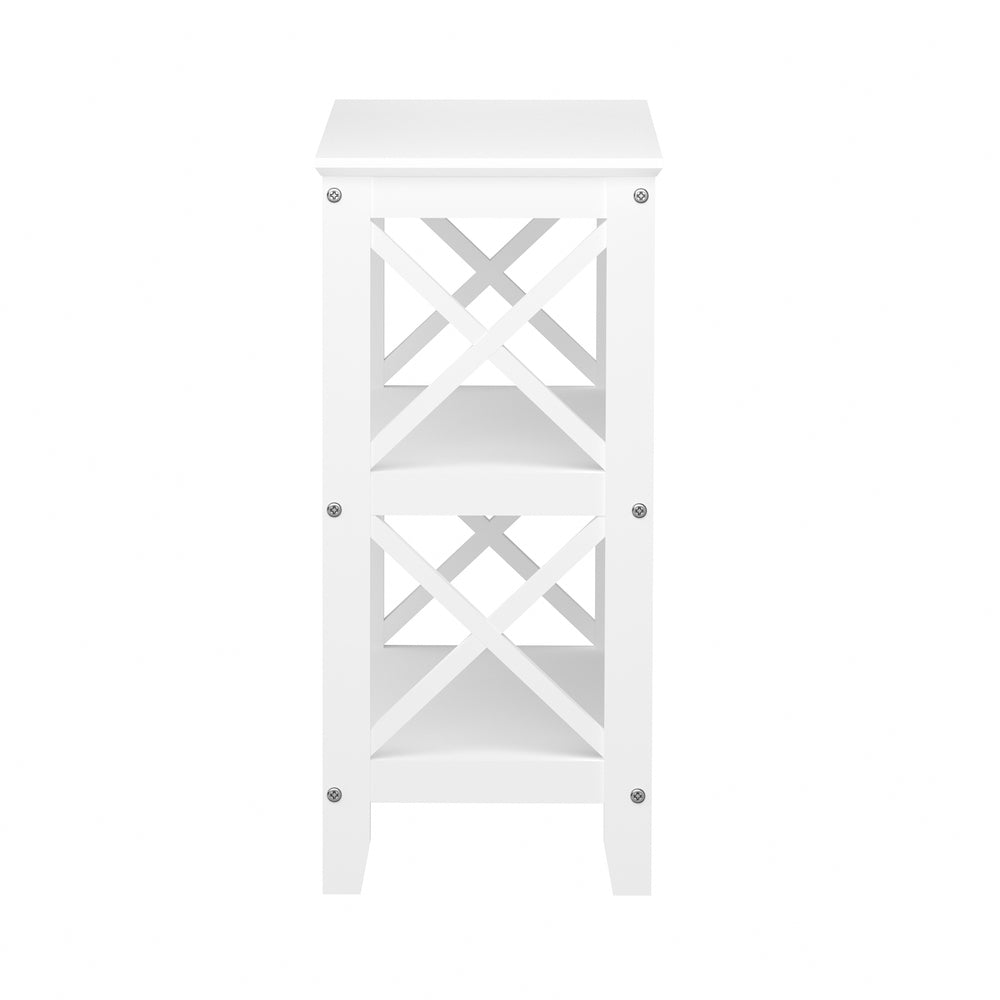 Oikiture 3-Tier Console Table X-Design Wooden White